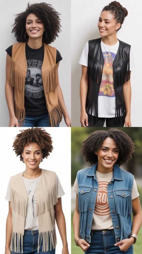 Fringe Vest Over Graphic Tee