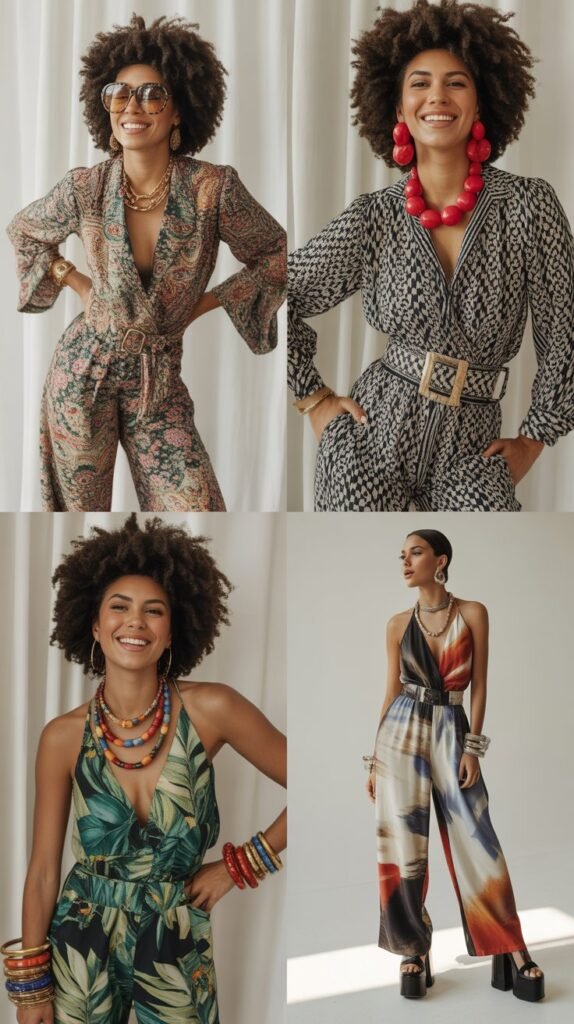 Printed Jumpsuits with Bold Accessories
