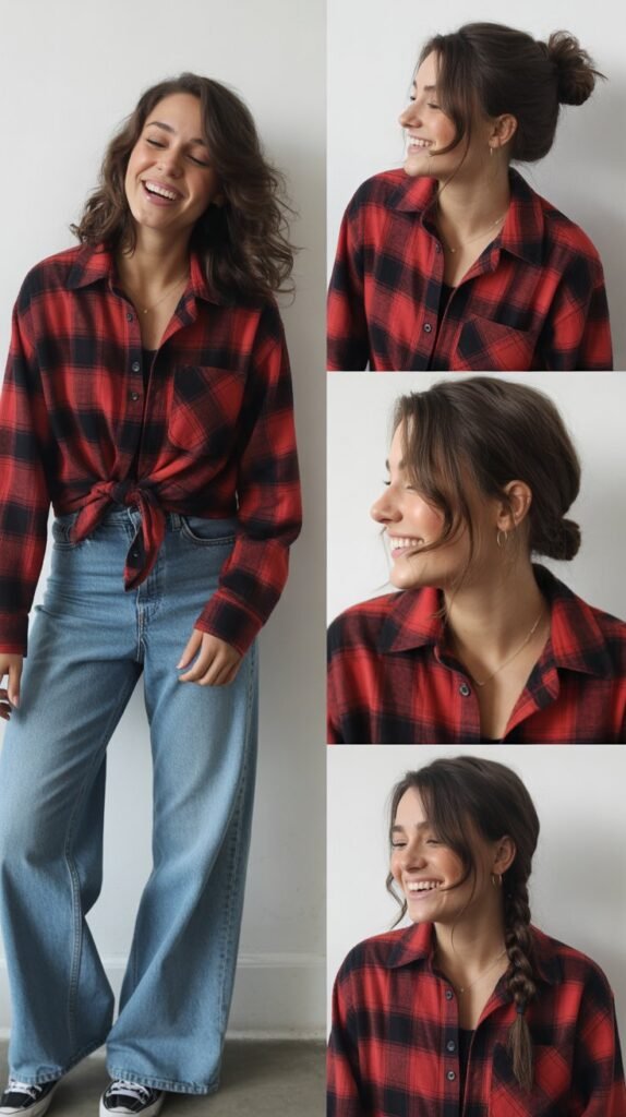 Plaid Shirt Tied at Waist