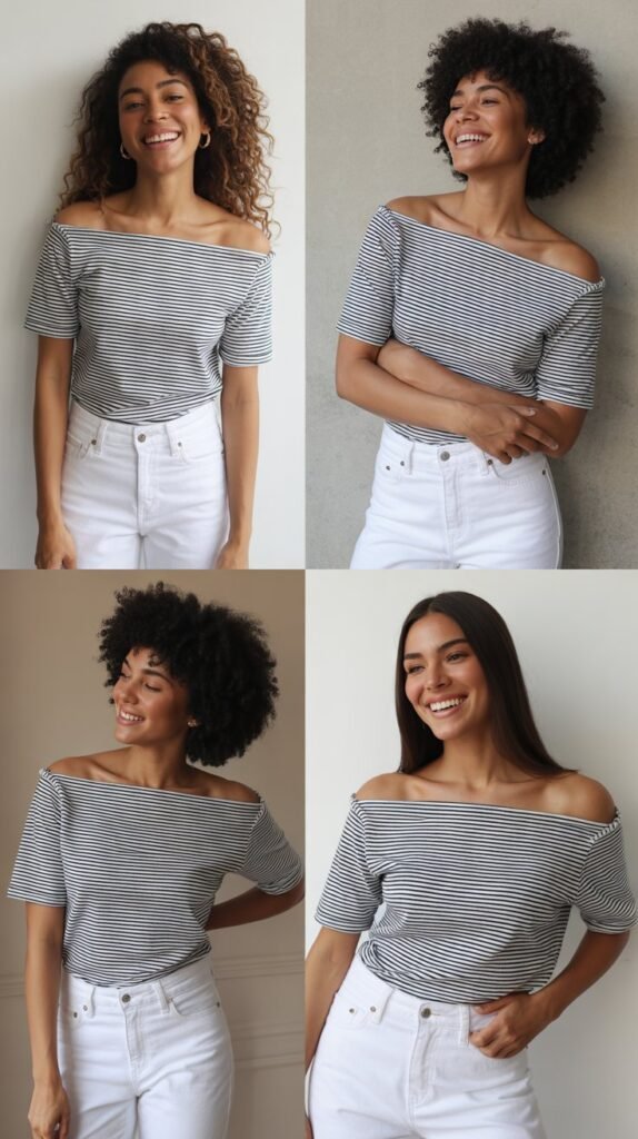 Striped Boatneck Top with White Jeans