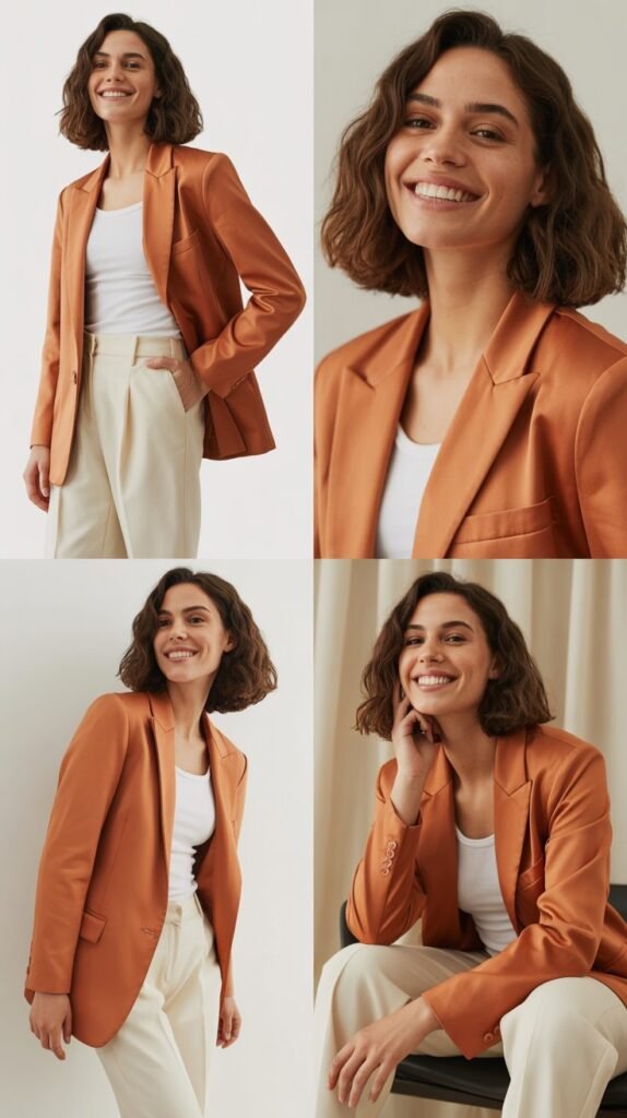 Terracotta Blazer with Cream Pants