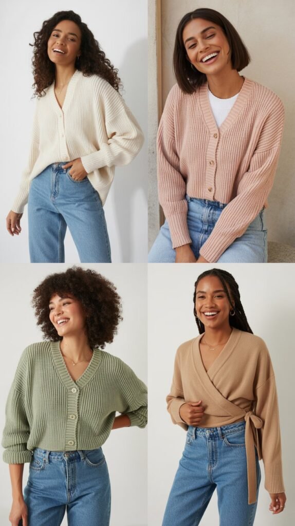 Cardigan Set with Straight-Leg Jeans