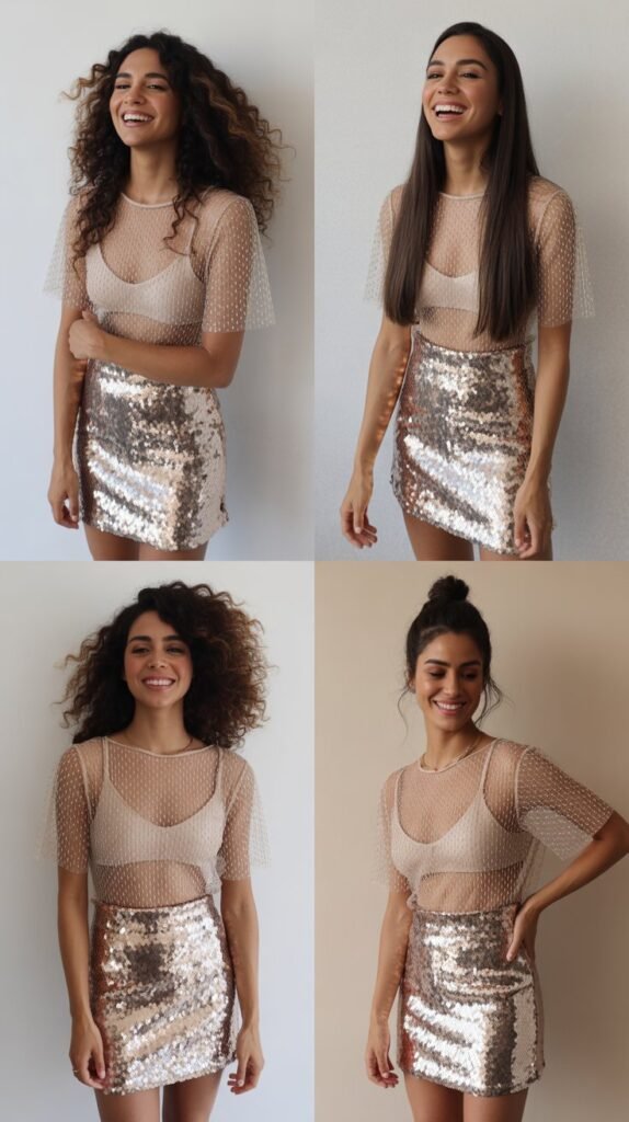 Sequin Mini Skirt with Mesh Top