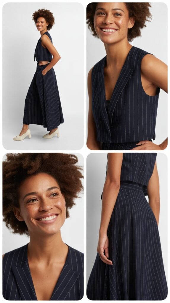 Pinstripe Dress with Vest Detail