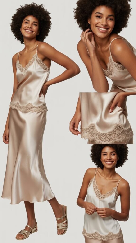 Silk Slip Skirt with Lace-Trimmed Cami