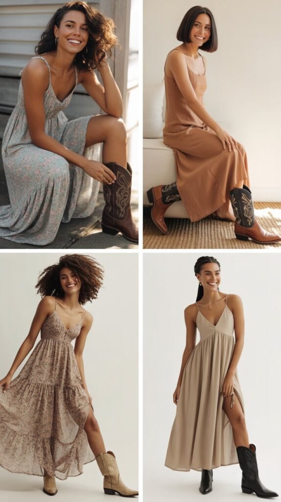 Flowy Maxi Dress with Cowboy Boots