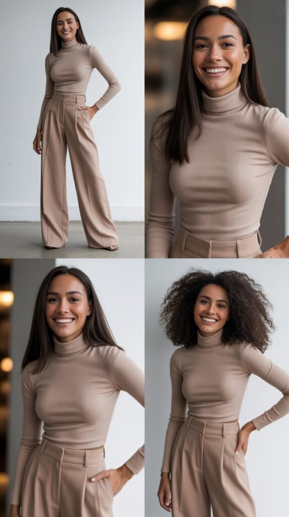 Turtleneck and Wide-Leg Trousers