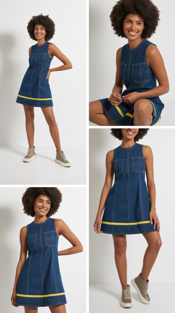 Denim Mini Dress with Contrast Stitching