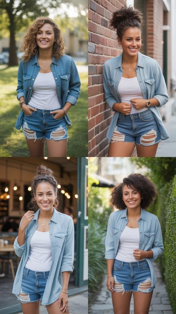 Distressed Shorts with Chambray Shirt