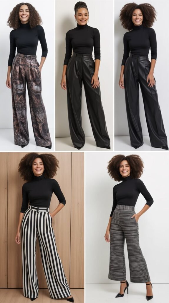  Black Turtleneck with Statement Trousers