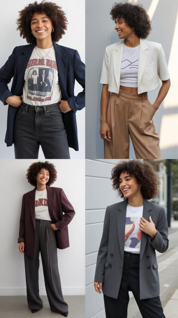 Blazer with Graphic Tee and Trousers