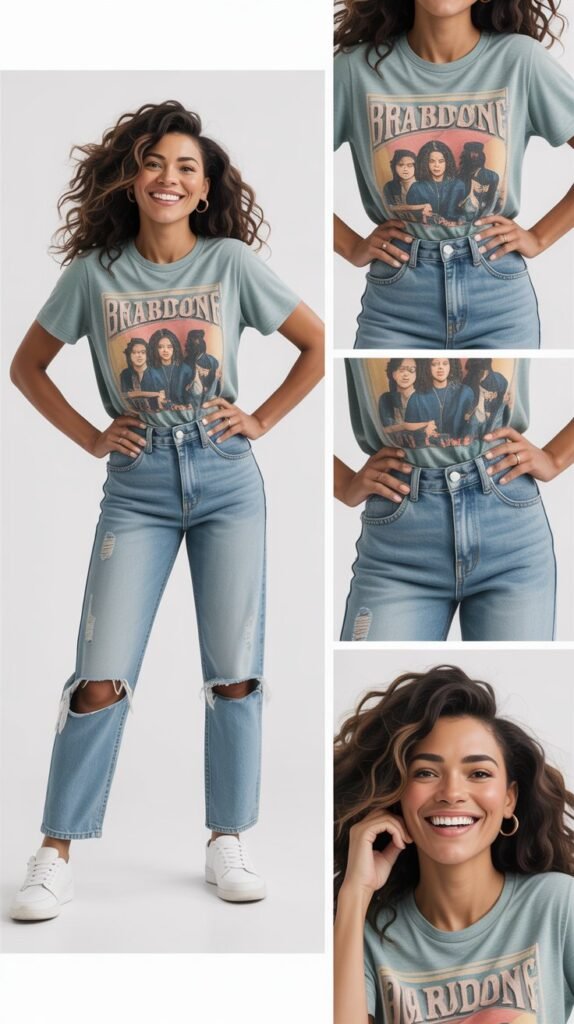 Graphic Tee with Distressed Jeans