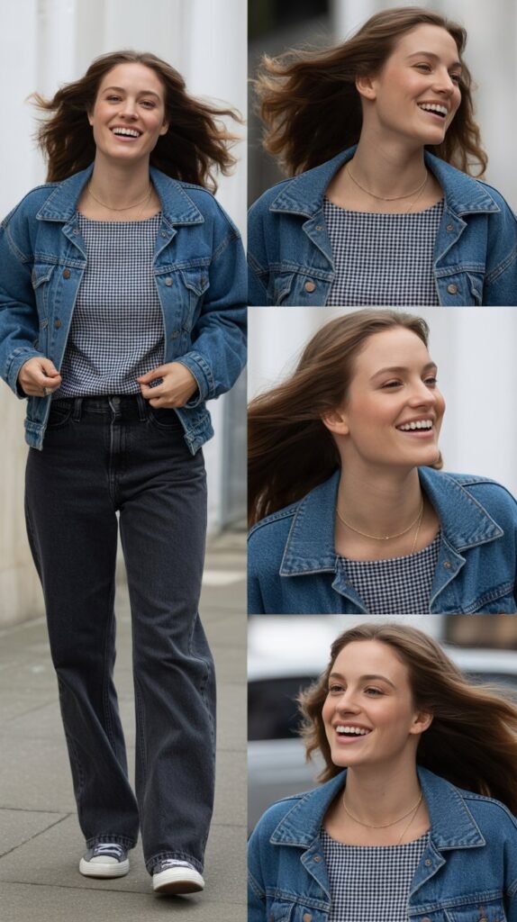 Gingham Print with Denim Jacket