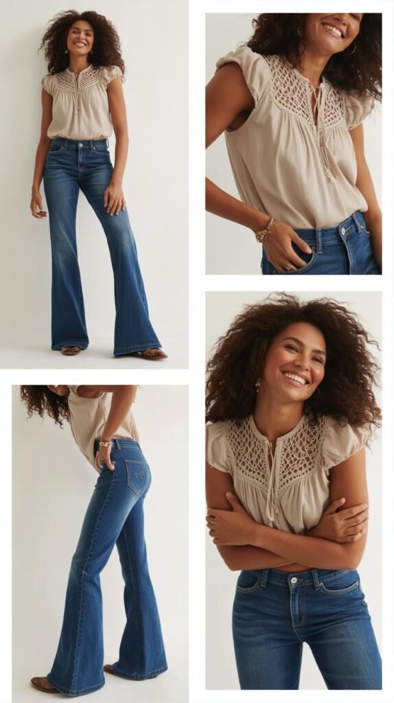 Bootcut Jeans With Lace-Detail Western Top