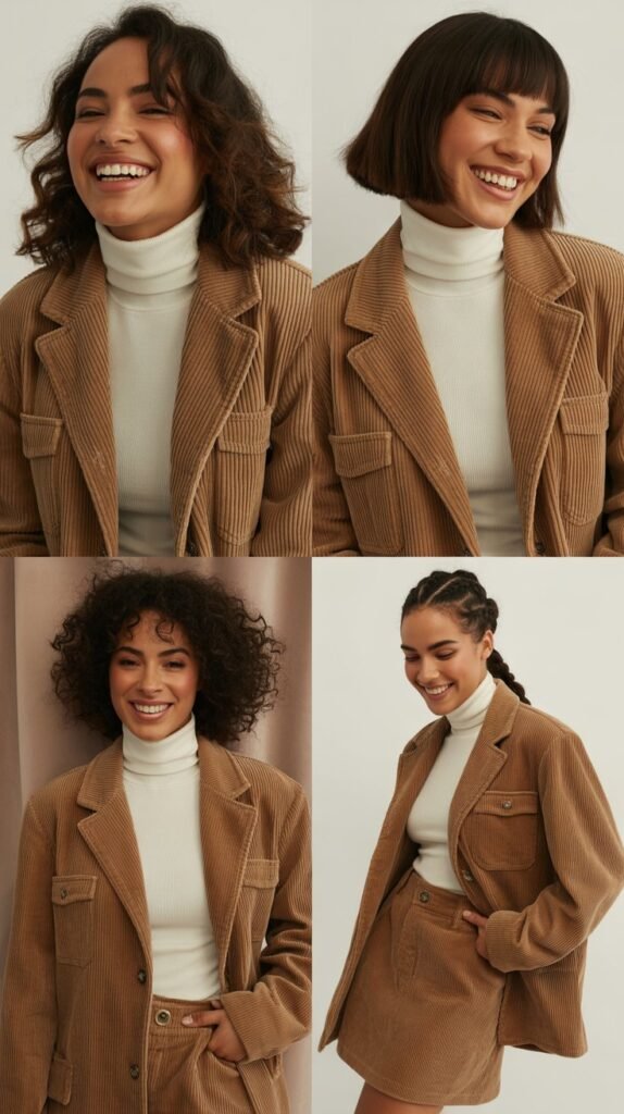 Corduroy Jacket with Turtleneck and Skirt