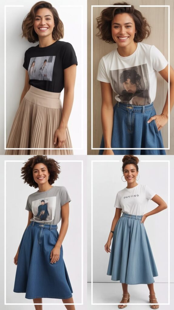 Midi Skirt with Tucked-In Graphic Tee