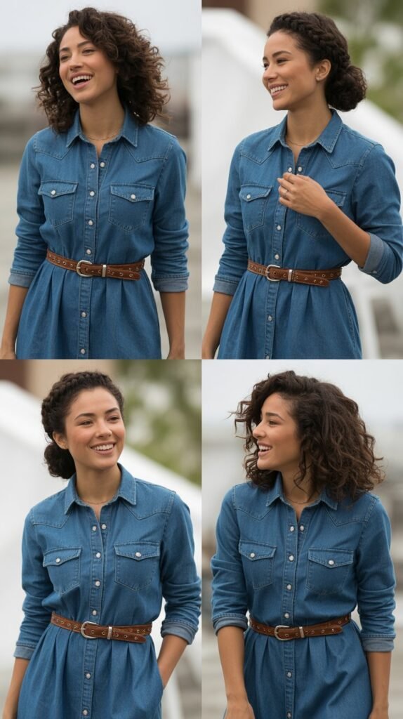 Classic Denim Shirt Dress with Western Belt