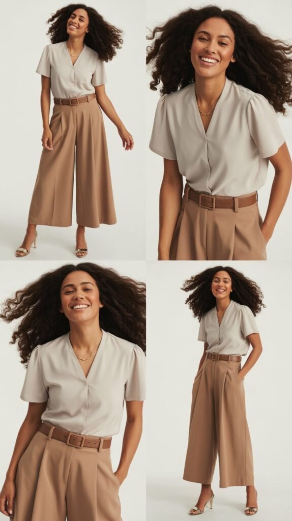 Culottes with Tucked Blouse and Belt
