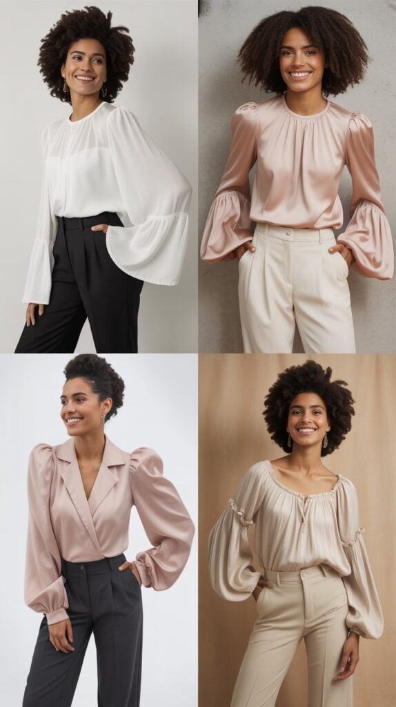 Blouse with Statement Sleeves and Simple Pants