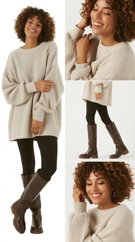  Oversized Sweater with Leggings and Boots