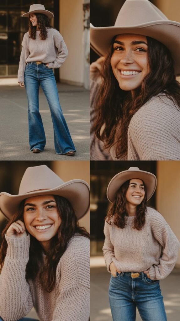 Bootcut Jeans With Knit Sweater And Cowboy Hat
