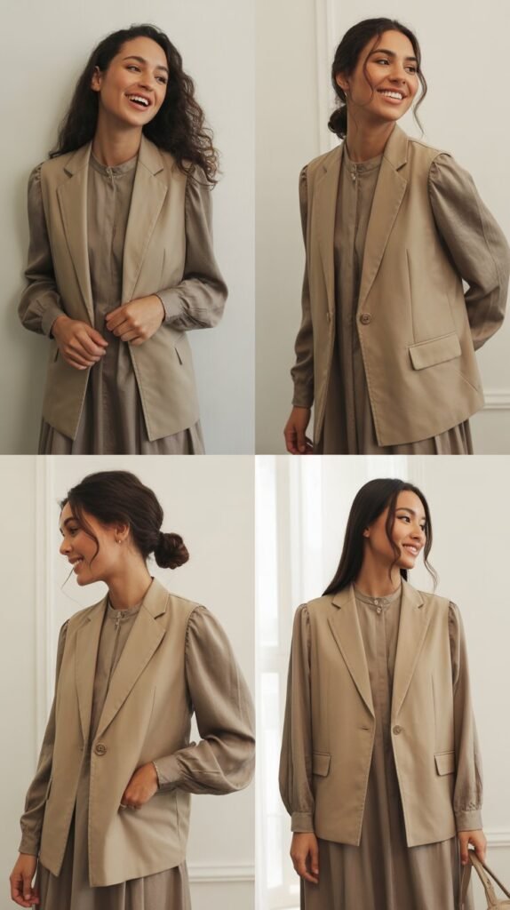 Vest Over Long-Sleeve Dress