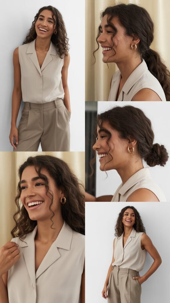 Sleeveless Blouse and Cropped Trousers