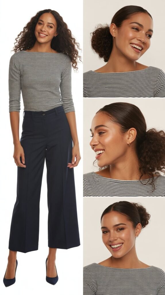 Striped Boatneck Top with Cropped Wide-Leg Pants