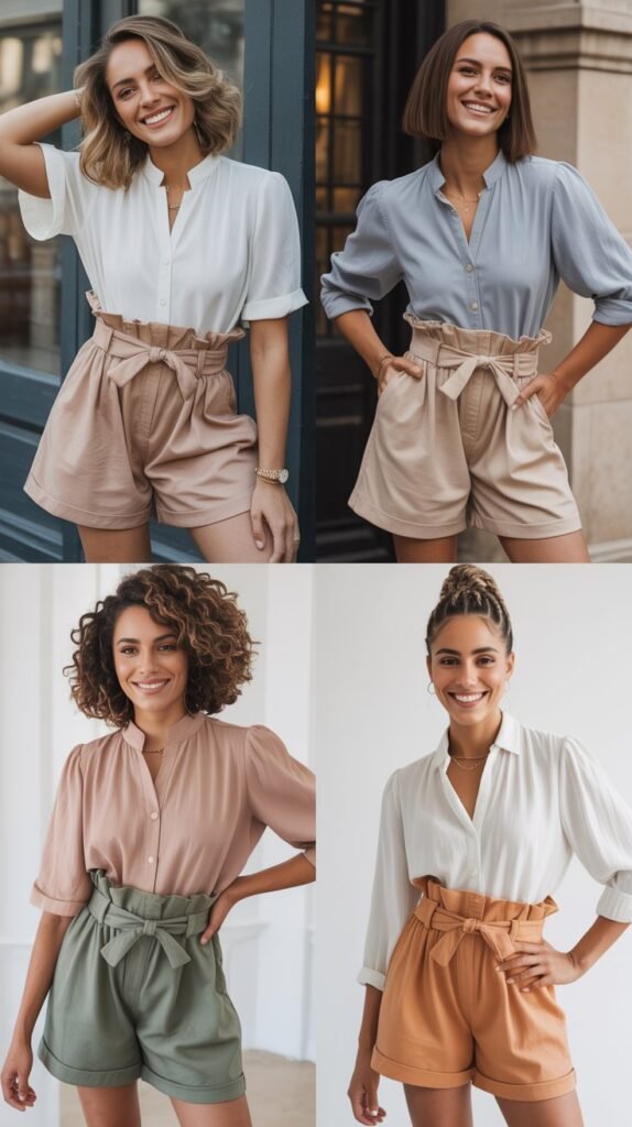 Paperbag Waist Shorts with Tucked Blouse