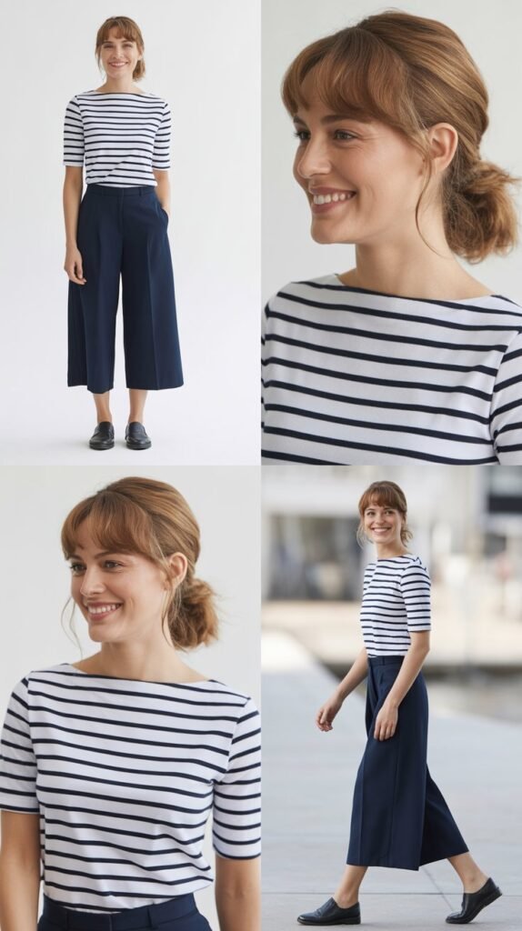 Culottes with Striped Boat Neck Top