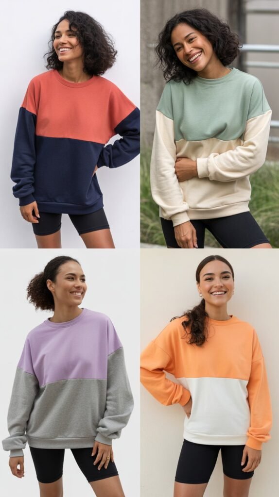 Color-Block Sweatshirt with Bike Shorts