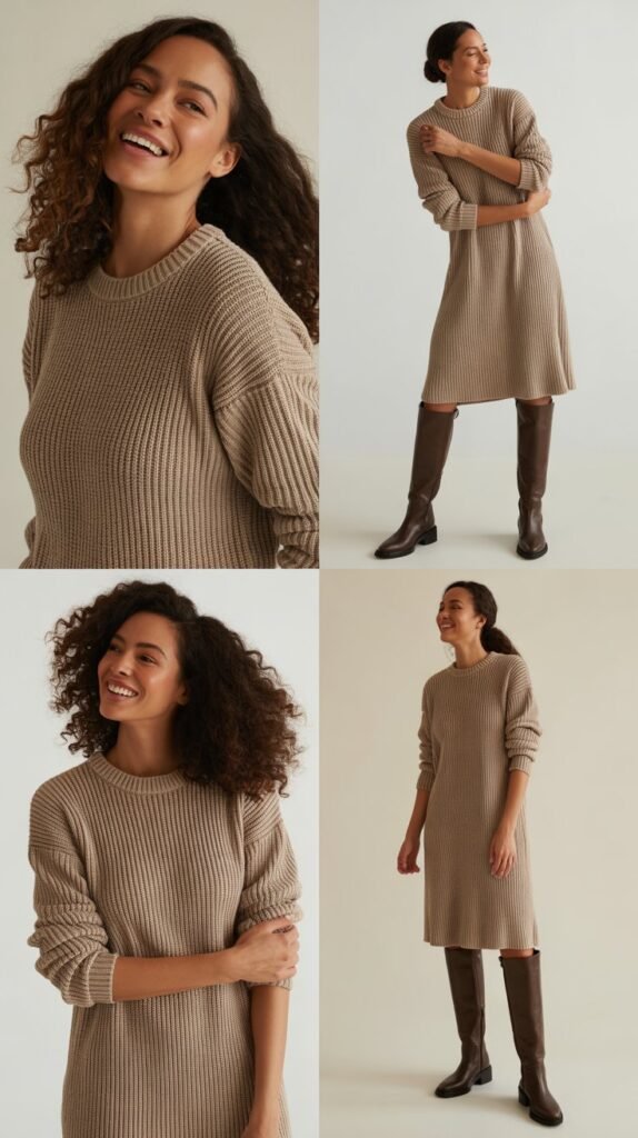 Knit Midi Dress with Tall Boots