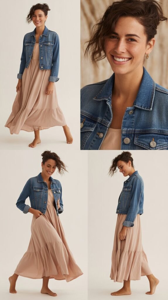 Flowy Maxi Dress with Denim Jacket