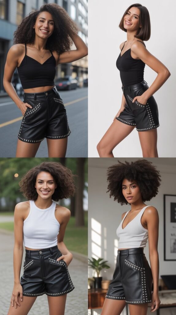 Leather Shorts with Studded Details