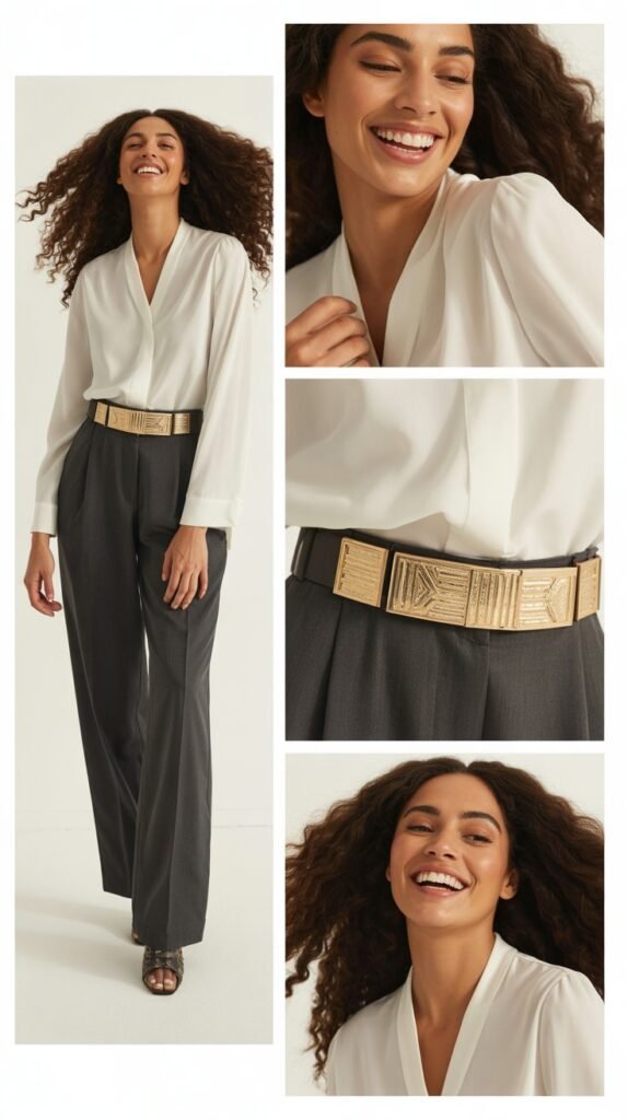 White Blouse with Statement Belt