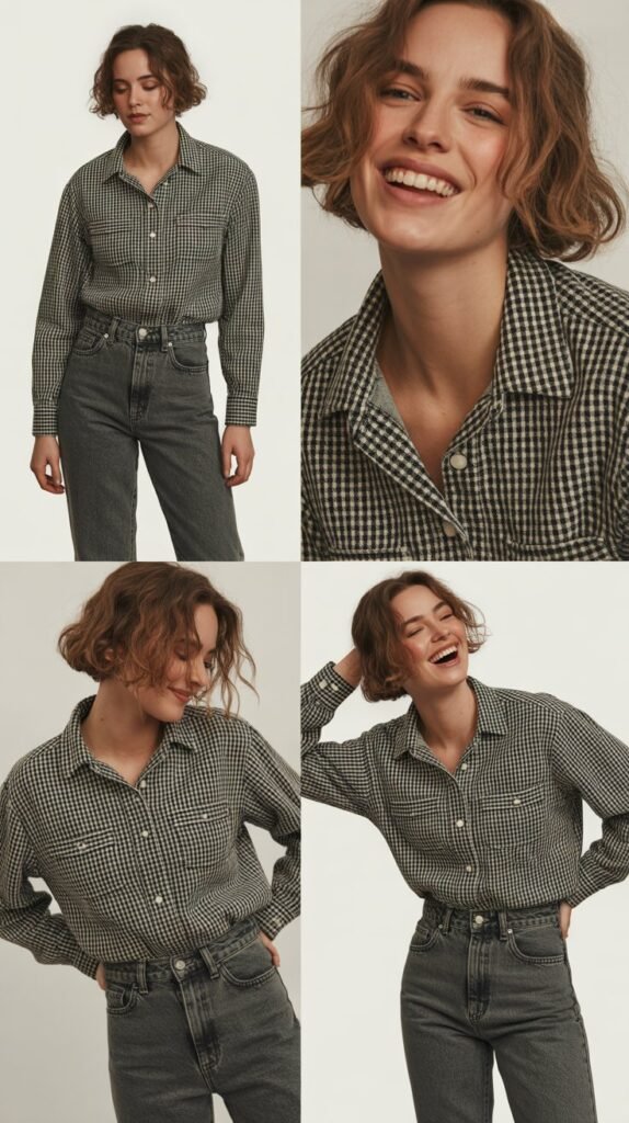  High-Waisted Jeans With Gingham Western Shirt