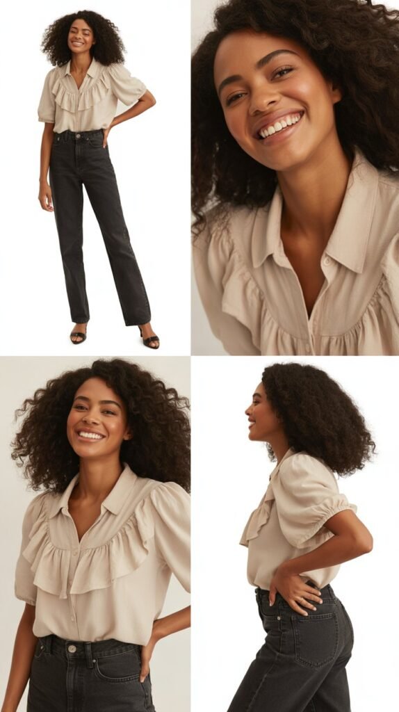 Ruffled Blouse with Dark-Wash Jeans
