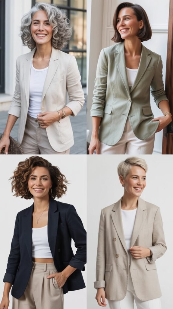 Linen Blend Blazer with Cropped Pants