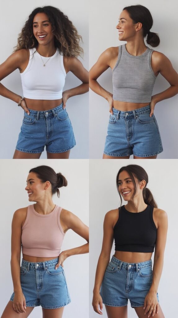 High-Waisted Denim Shorts and Crop Tops