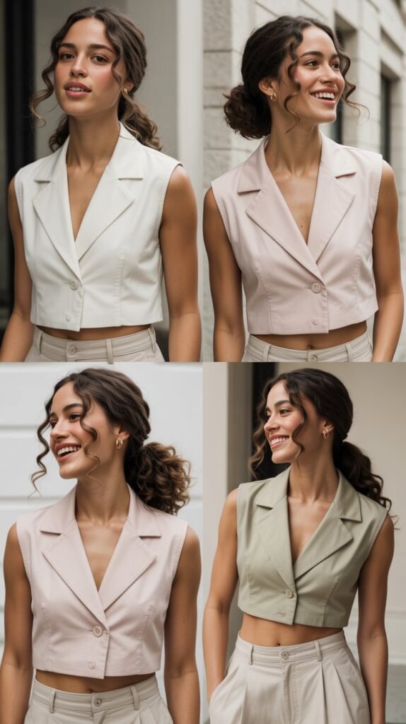 Sleeveless Blouse with Cropped Blazer