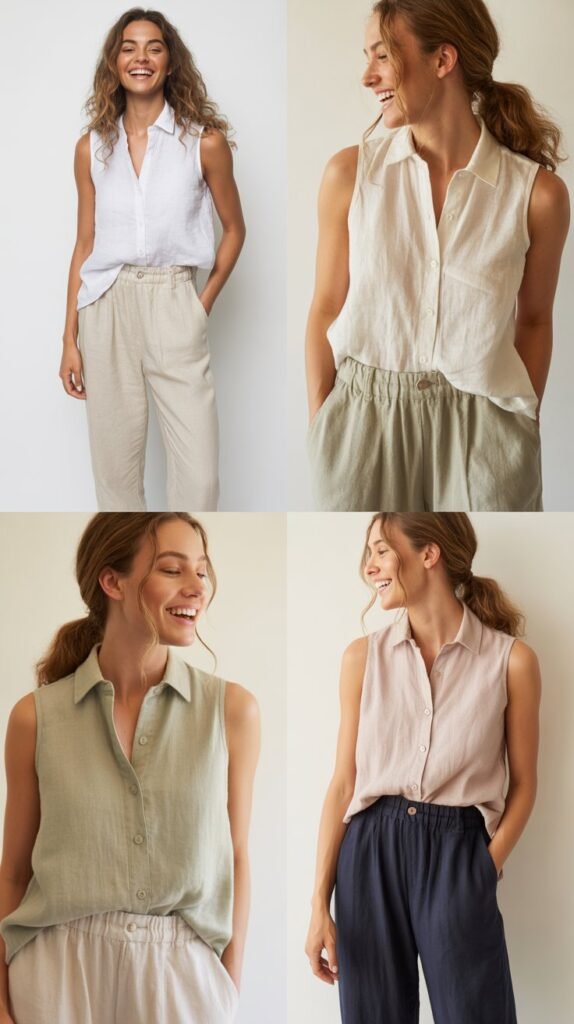 Linen Blend Pants with Sleeveless Blouse