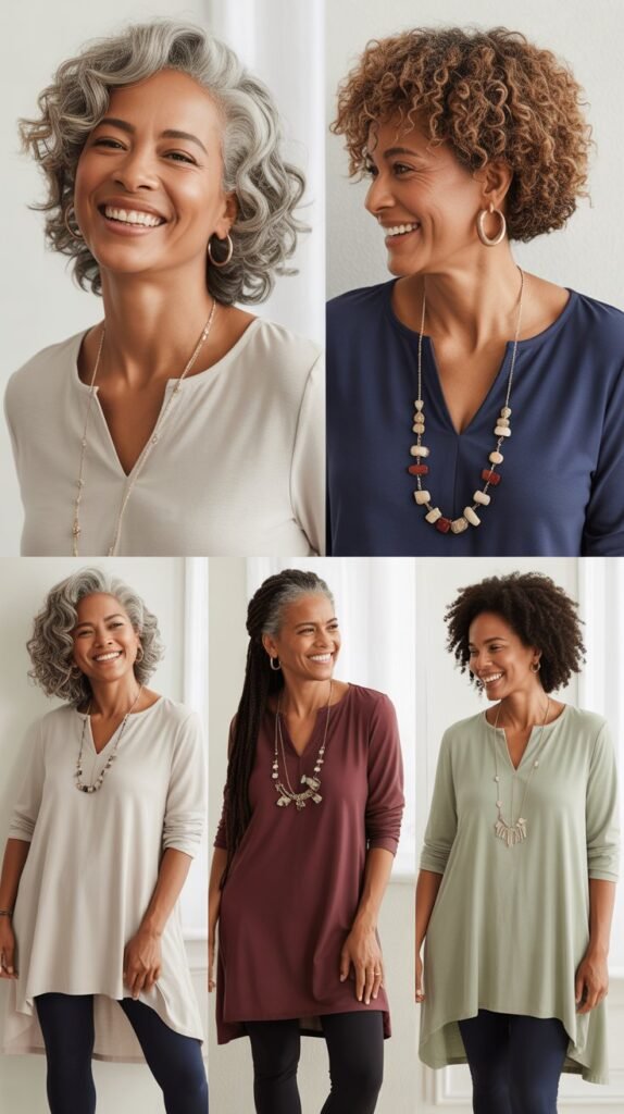  Tunic Top with Leggings and Statement Necklace