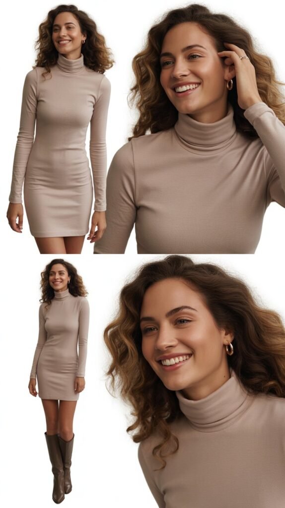 Turtleneck Dress with Knee-High Boots