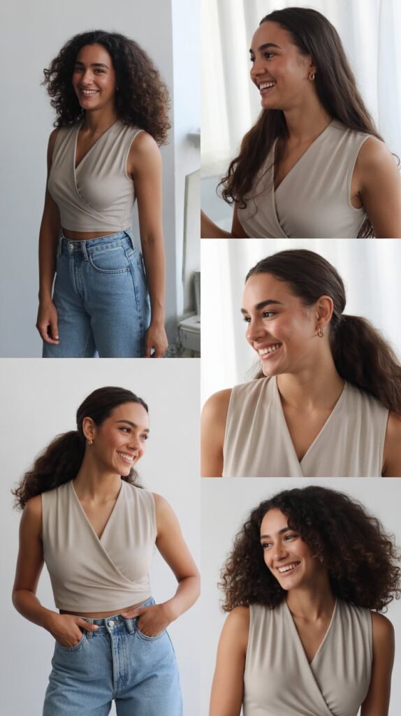  Wrap Top with High-Waisted Jeans