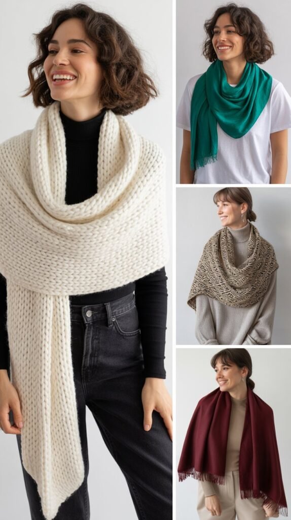 Oversized Scarf as Statement Piece with Simple Base