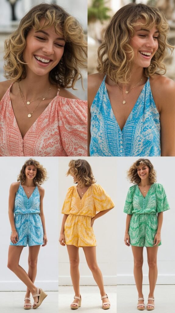  Colorful Rompers with Wedge Sandals