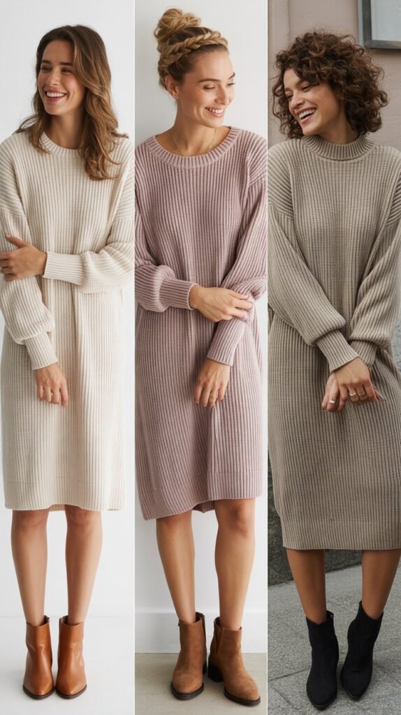  Lightweight Sweater Dress with Ankle Boots