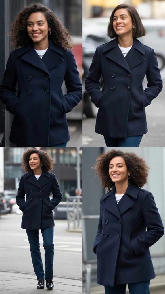 Double-Breasted Peacoat with Jeans and Boots