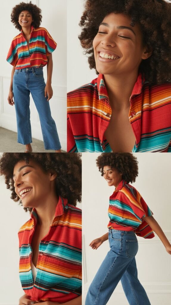  Medium Wash Jeans With Serape Print Top
