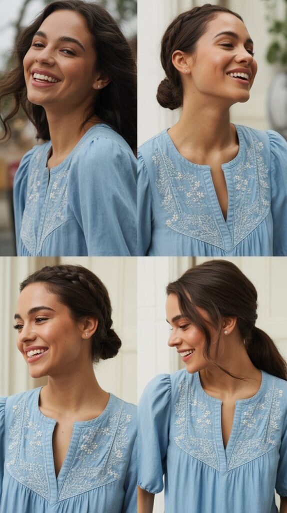  Chambray Dress with Embroidered Details